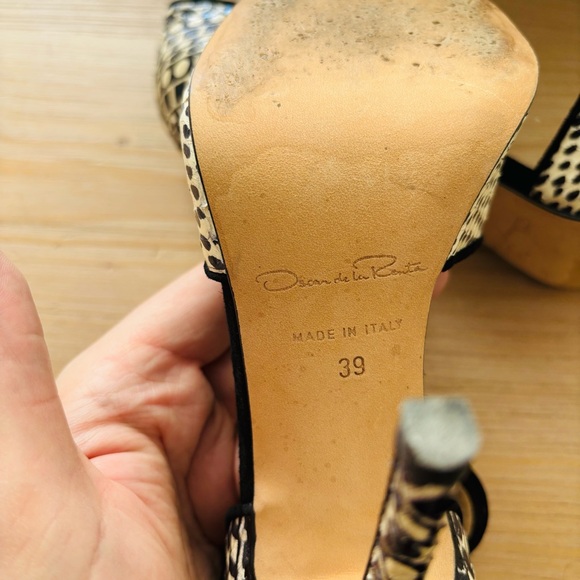 Oscar de la Renta in Pelle Altro Taglia Black White Patterned Heels Size 39 or 8 - Picture 9 of 9